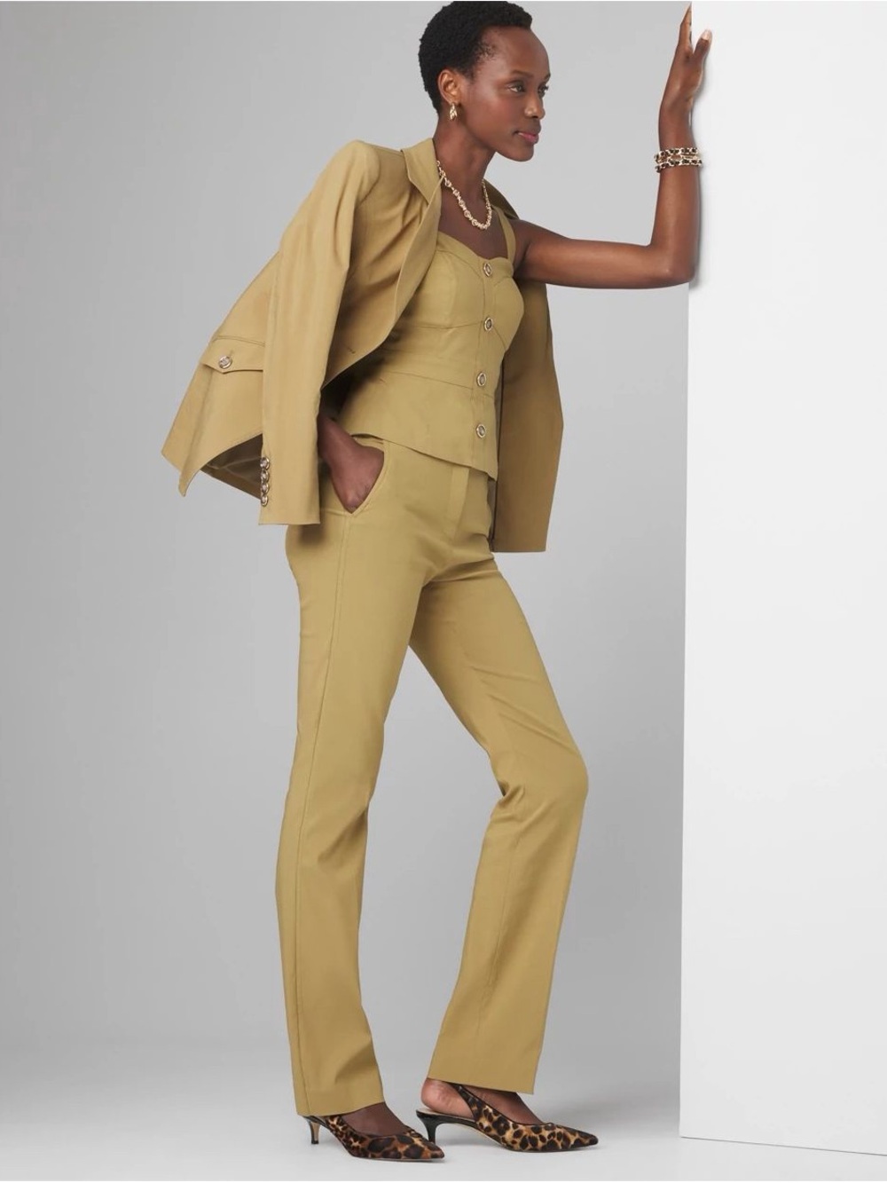 White House Black Market Ines Slim Boot Pants in Antique Bronze